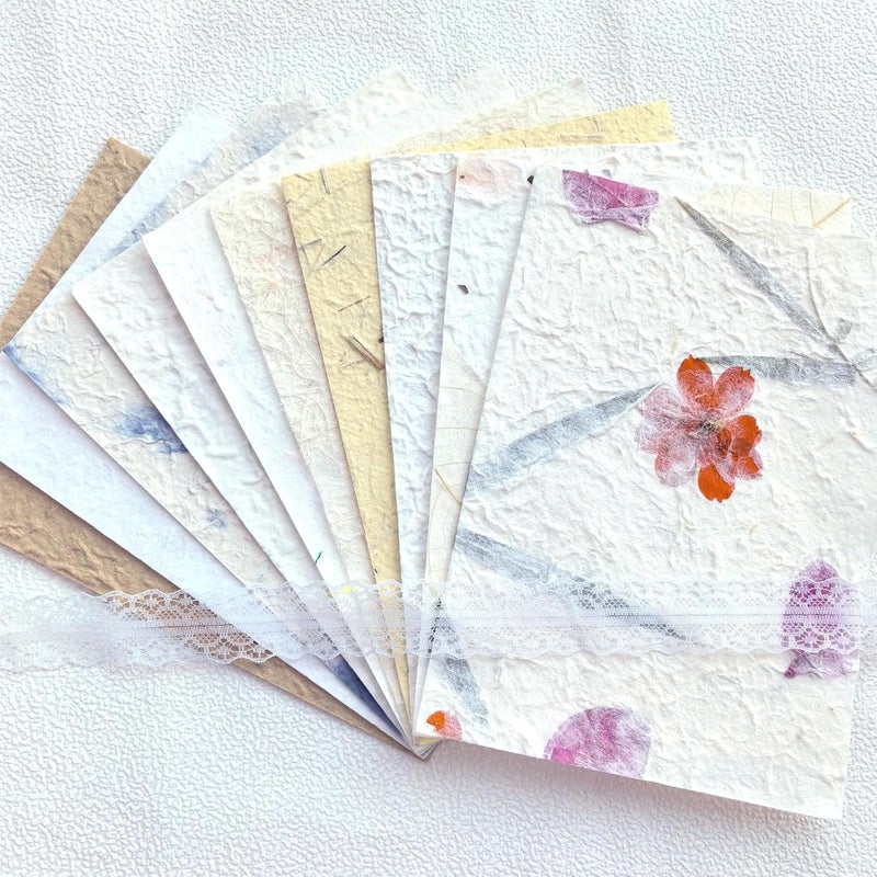 Flartmo 10 Desingns Handmade Textured Paper, 8.2"x5.9" Thick Mulberry Paper with Real Botanical, Multicolor Embossed Craft Sheets for Card Making, Scrapbooking, Junk journal, Invitations, Watercolor, Printing - Image 1